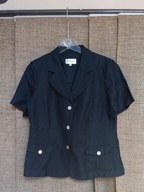 Studio I Black Short-Sleeve Linen Blazer